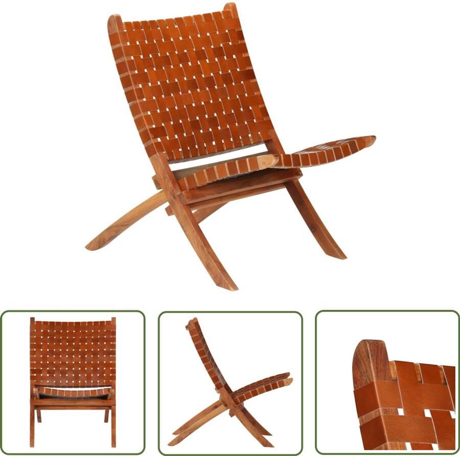 VidaXL Klapstoel Echt leer Bruin Inklapbaar 59x72x79 cm Relaxfauteuil Lederen Fauteuil Vintage Fauteuil Rustieke Fauteuil Klapstoelen Tuinstoel