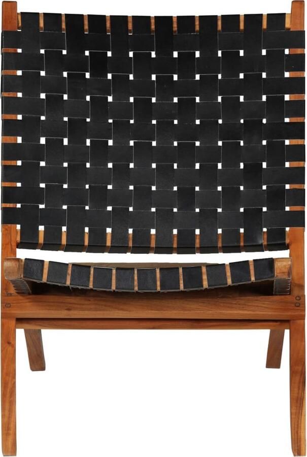 VidaXL Klapstoel Echt Leer Zwart Luxe Ontwerp Relaxfauteuil Lederen Fauteuil Zwarte Fauteuil Vouwstoel Terrasstoel Balkonstoel Buitensteun - Foto 2