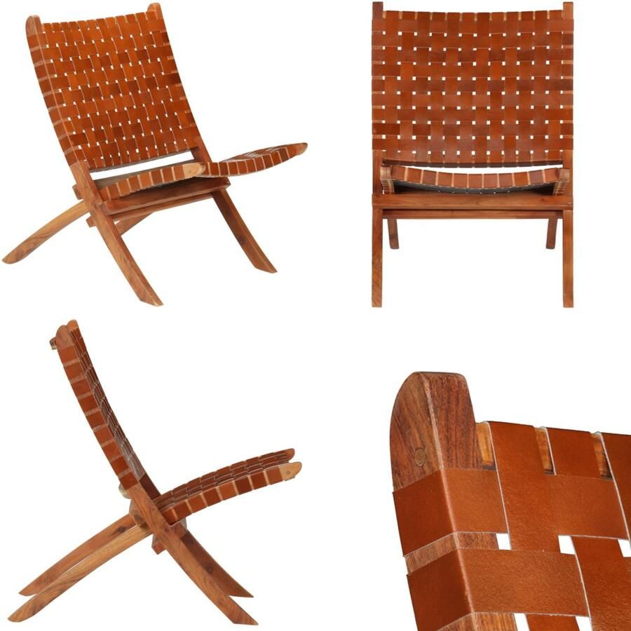 VidaXL Klapstoel gekruiste strepen echt leer bruin Stoel Stoelen Zitmeubel Zitmeubels