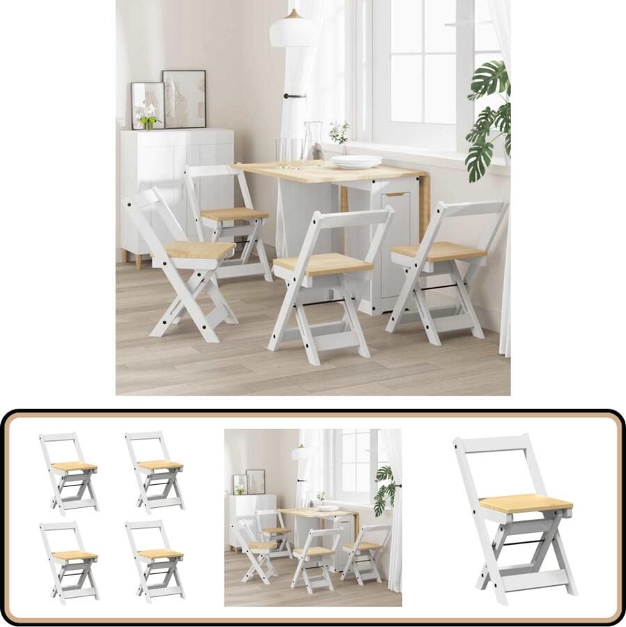 VidaXL Klapstoelen Massief Grenenhout Set van 4 Eetkamerstoel Eetkamerstoelen Eetstoel Stoel