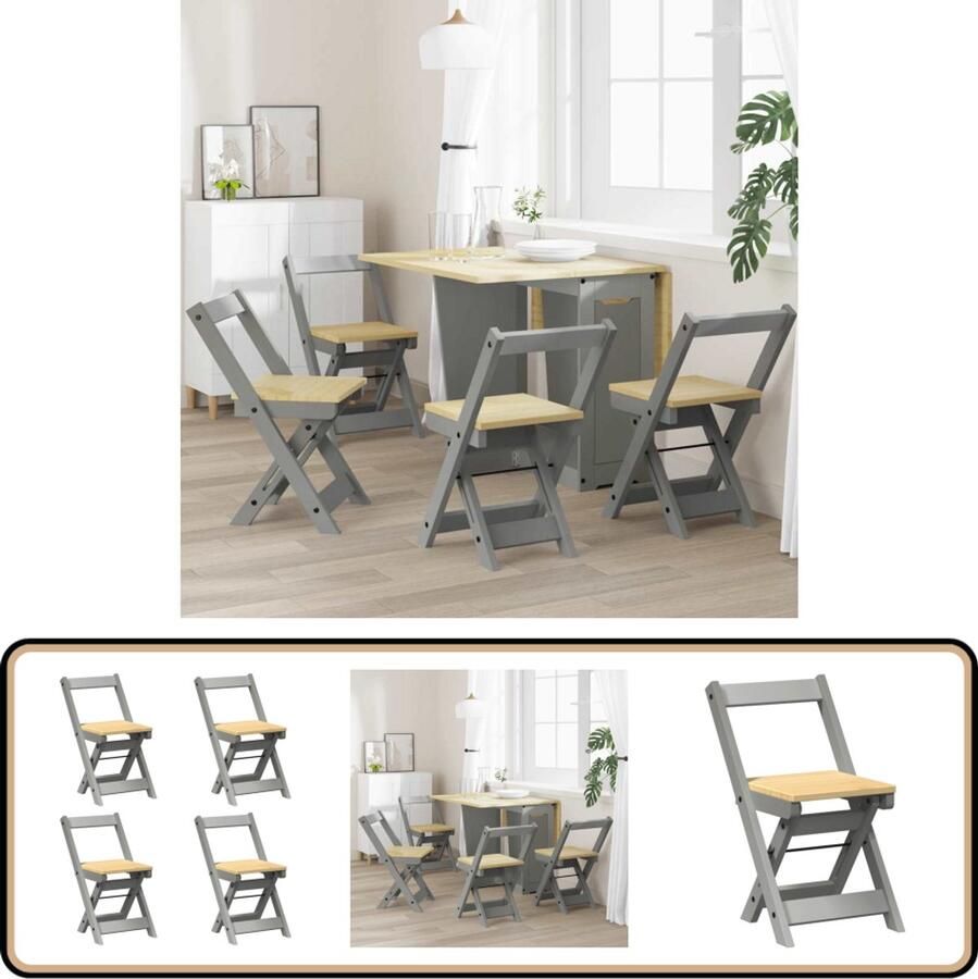 VidaXL Klapstoelen Set van 4 Grenenhout Grijs Eetkamerstoelen Klapstoelen Granenhouten Stoel Moderne Stoel Comfortabele Stoel