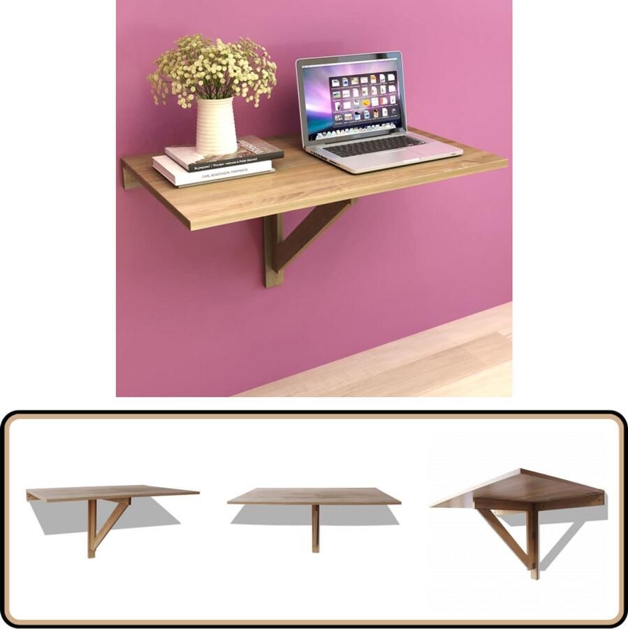 The Living Store Wandtafel inklapbaar 100x60 cm eikenkleurig Wandtafel Klaptafel Keukenbar Bureaublad Compact Meubilair - Foto 3
