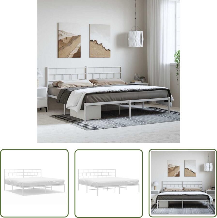 The Living Store Metalen Bedframe Klassiek Wit 219 x 187 x 90 cm Robuust stalen constructie Robuust Bedframe Klassiek Bed Frame Metalen Bed Witte Bed Tweepersoons Bed