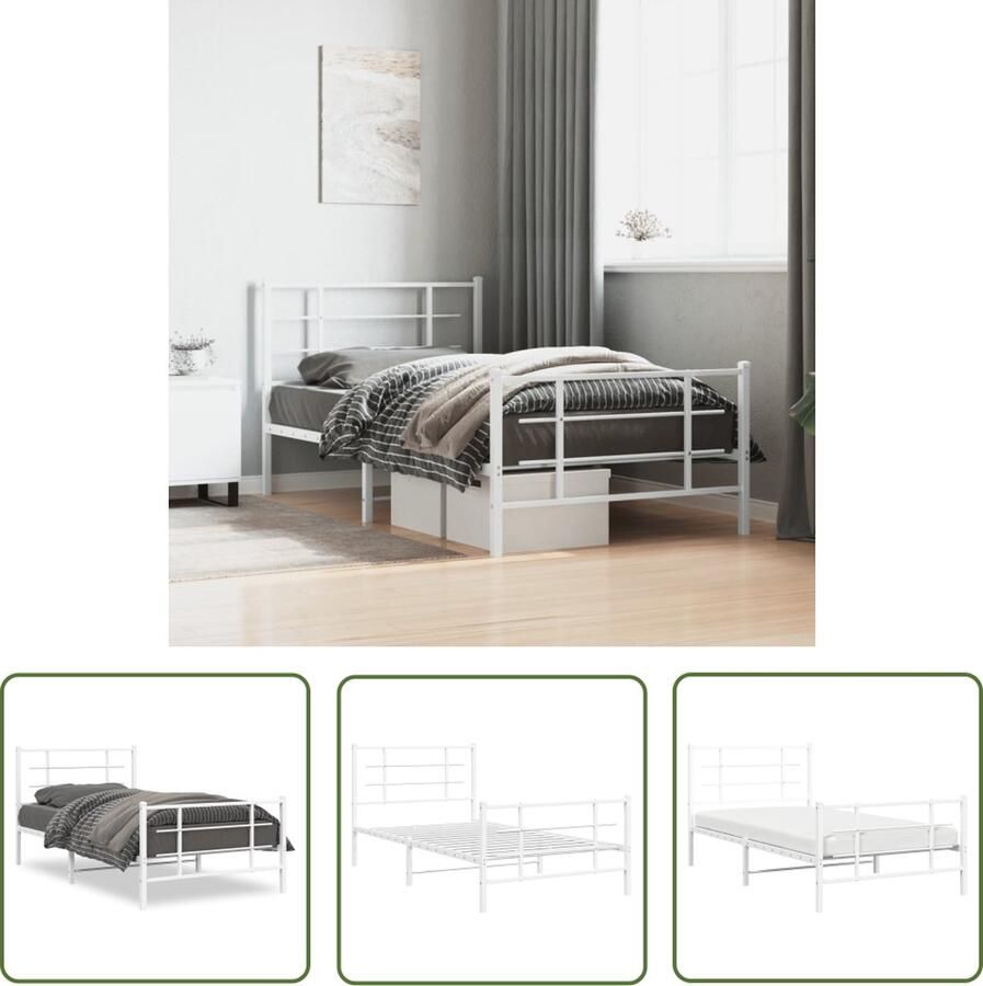 The Living Store Classic Metalen Bedframe 196 x 105 x 90 cm Wit Robuuste metalen constructie Metalen Bed Frame Klassiek Bed Wit Bed Frame Staal Boxspring Bed