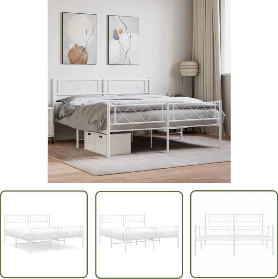 The Living Store Metalen Bedframe Klassiek Wit 207 x 125 x 90 cm Robuuste Constructie Metalen Bed Frame Klassiek Bed Wit Bed Staal Bedframe Boxspring Bed