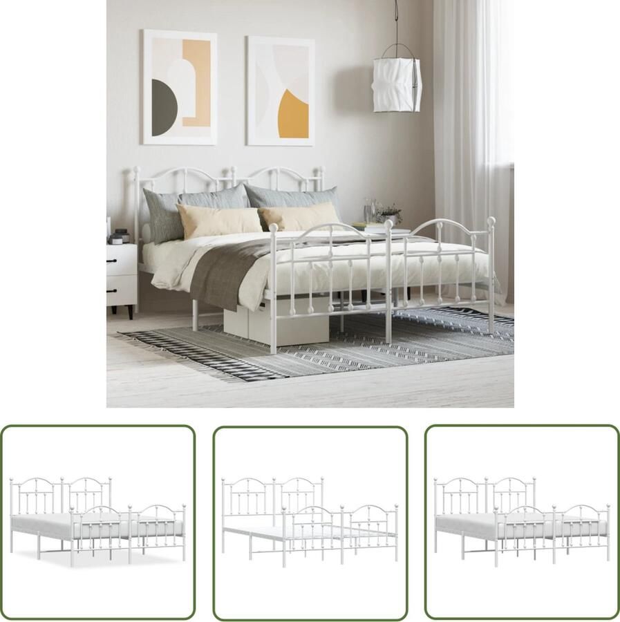 The Living Store Bedframe Classic Metalen constructie Extra opbergruimte Functioneel hoofd- en voeteneinde 196 x 146 x 97 cm wit Metalen Bed Frame Klassiek Bed Met Opbergruimte Boxspring Bed Witte Bed