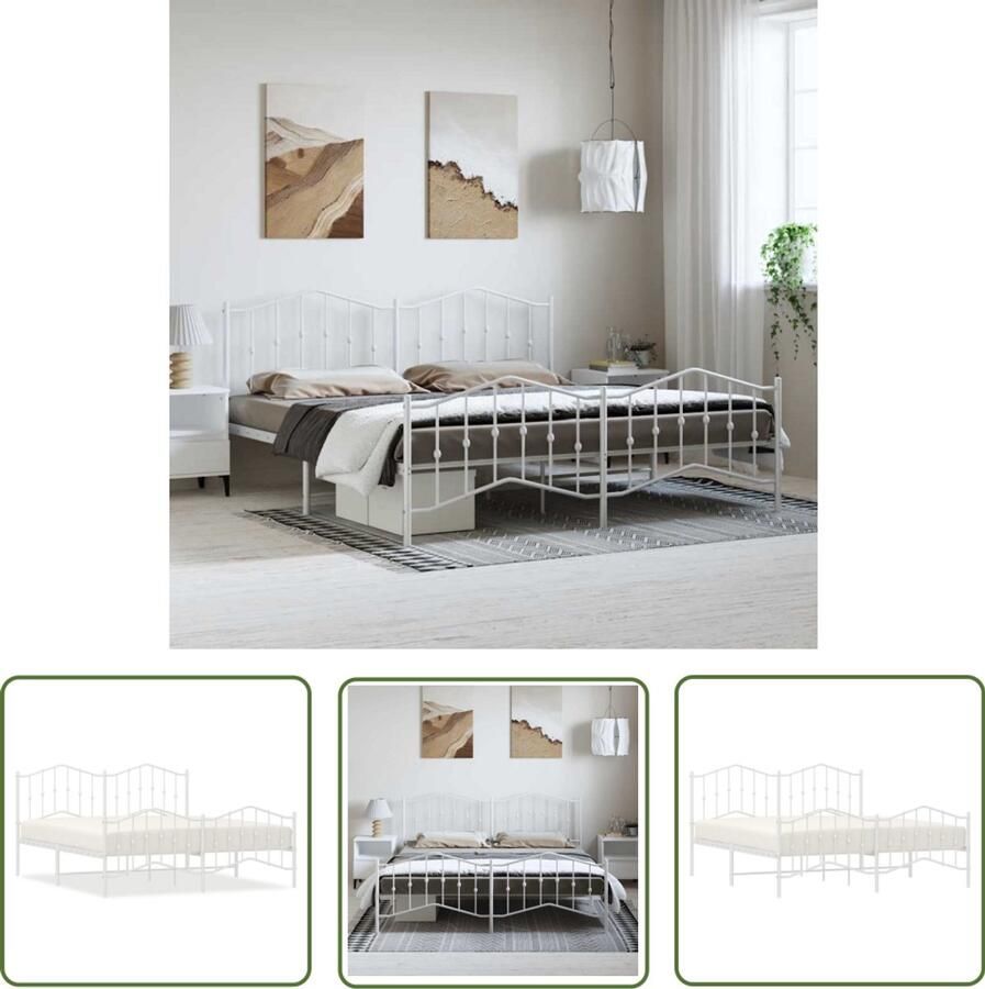 The Living Store Bedframe Classic Metalen constructie Metalen latten en poten Extra opbergruimte Functioneel hoofd- en voeteneinde Wit 219 x 187 x 98 cm Metalen Bed Frame Klassiek Bed Frame Wit Slaapcomfort Boxspring Bed