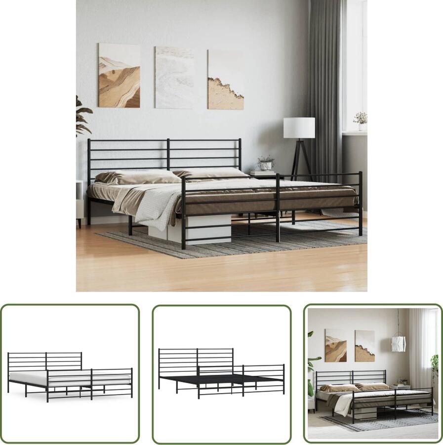 The Living Store Bedframe Klassiek Metaal Zwarte 219 x 187 x 90 cm Geen matras inbegrepen Metalen Bed Frame Klassiek Bed Zwart Bed Boxspring Frame Staal Bedframe