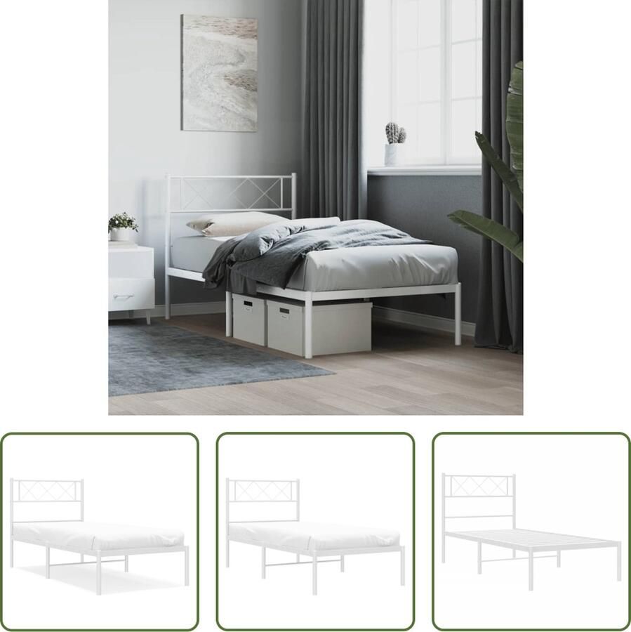 The Living Store Metalen Bedframe Klassieke Bedframe 207 x 104.5 x 90 cm Robuuste constructie met metalen latten Metalen Bed Frame Klassiek Bed Frame Wit Staal Bed Frame Boxspring Bed