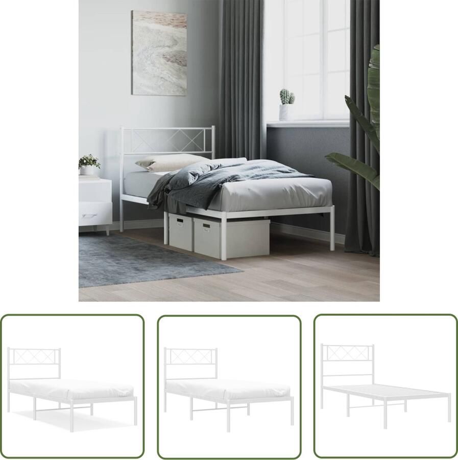 The Living Store Metalen Bedframe Klassiek Design 207 x 112 x 90 cm Robuuste Constructie Extra Opbergruimte Wit Metalen Bed Frame Klassiek Bed Tweepersoons Bed Witte Bed Hoofdbord Bed