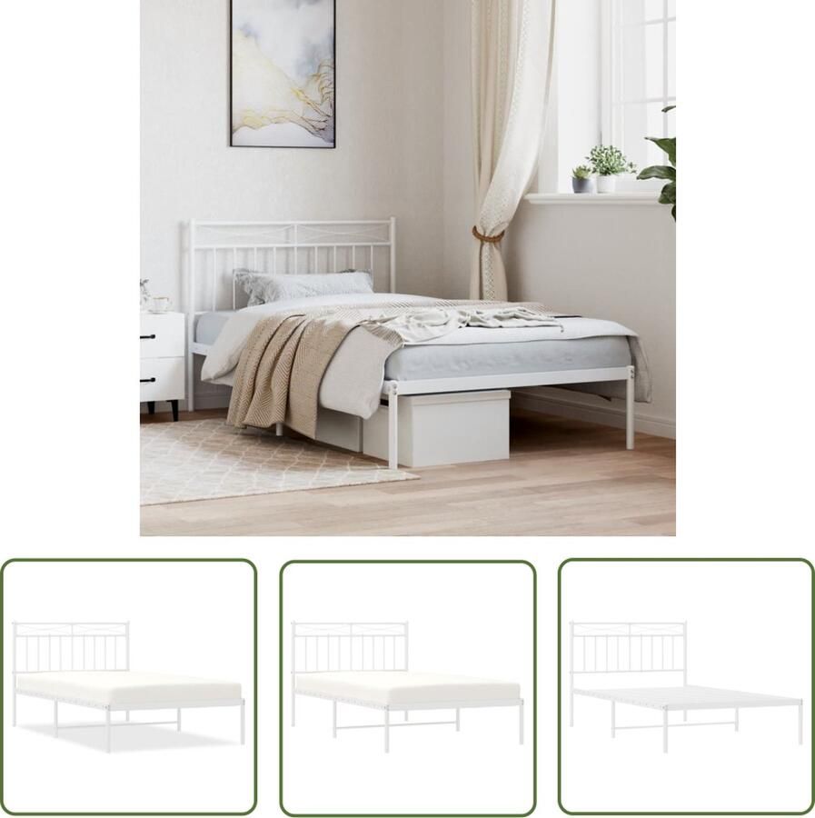 The Living Store Bedframe Klassiek Metalen Constructie Metalen Latten Extra Opbergruimte Comfortabel Wit 207x112x91 cm Metalen Bed Frame Klassiek Bed Wit Bed Met Opbergruimte Boxspring Bed