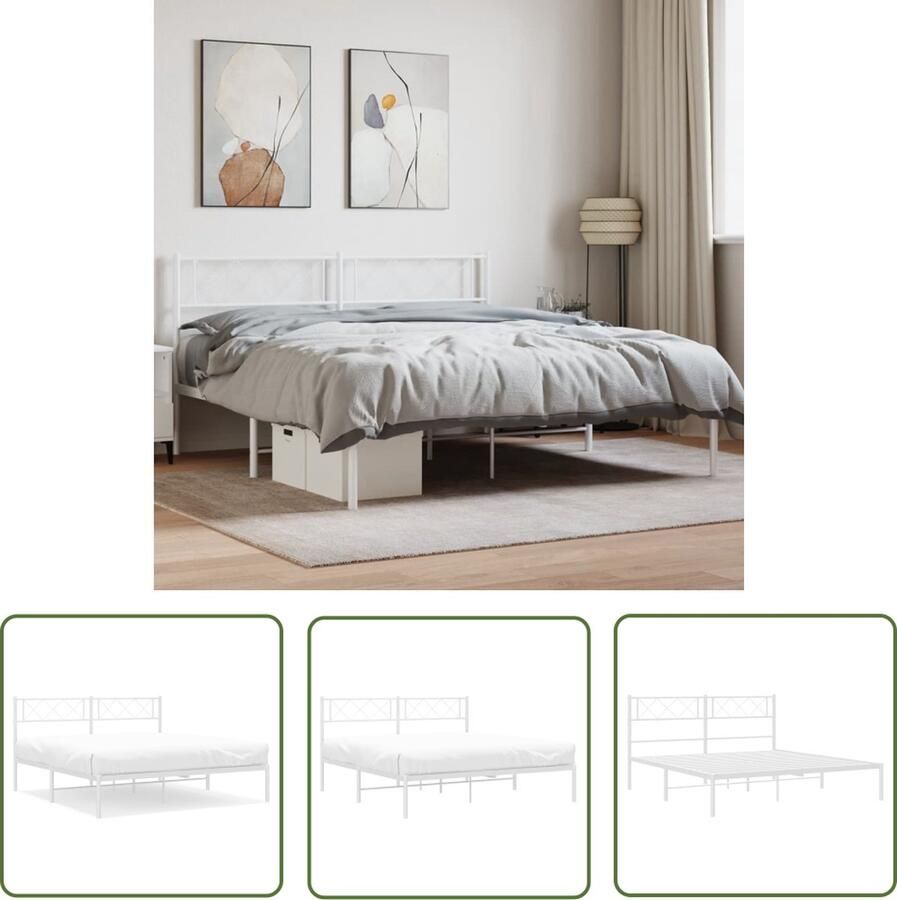 The Living Store Metalen Bedframe Klassieke Logeerbed 196 x 146 x 90 cm Wit Metalen Bed Frame Klassiek Bed Met Hoofdbord Wit Bed Staal Bed Frame