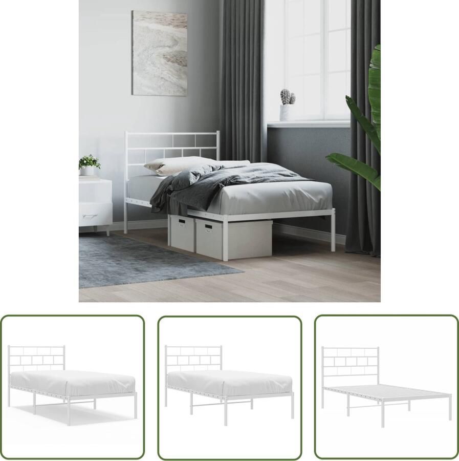The Living Store Bedframe met hoofdbord metaal wit 80x200 cm Metalen Bed Frame Klassiek Bed Wit Bed Frame 80x200 Robuust Bed