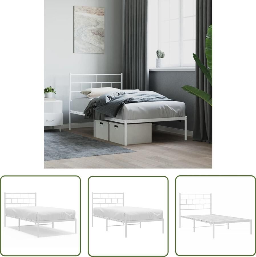 The Living Store Bedframe Classic Metal 196 x 95 x 90 cm Robuust en elegant Metalen Bed Frame Klassiek Bed Wit Bed Met Hoofdbord Staal Bedframe