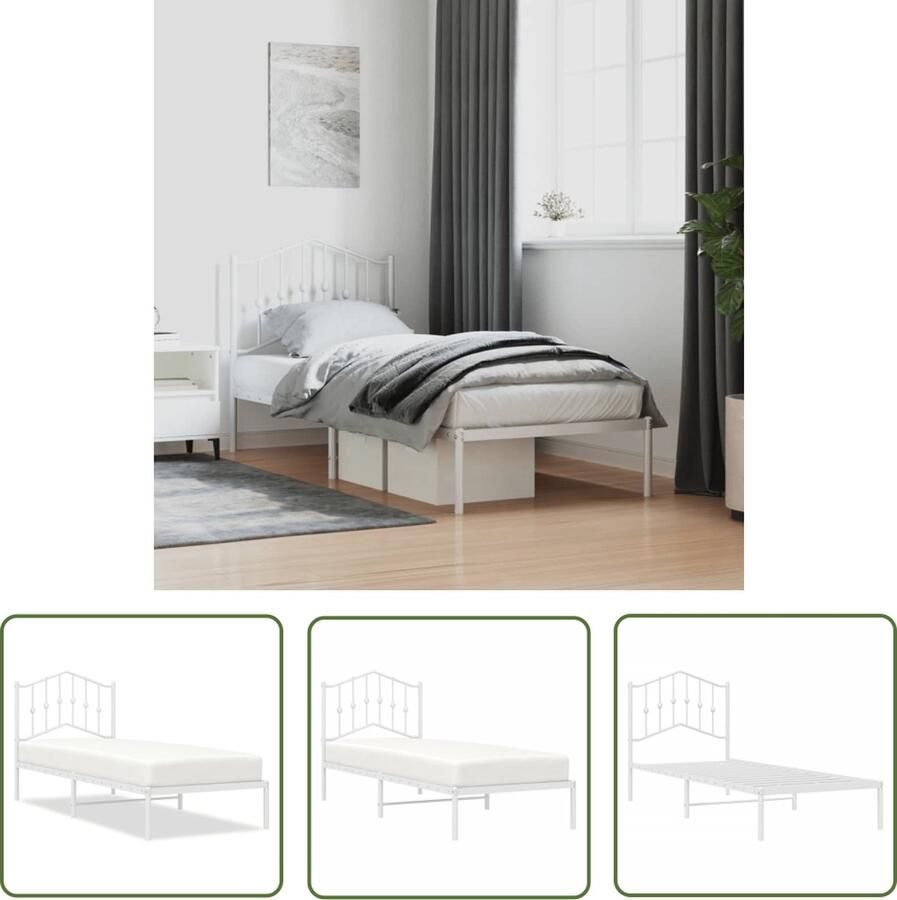 The Living Store Klassiek Metalen Bedframe Een robuuste en tijdloze keuze 207 x 95 x 98 cm Wit Metalen Bed Frame Klassiek Bed Wit Bed Staal Bed Boxspring Bed