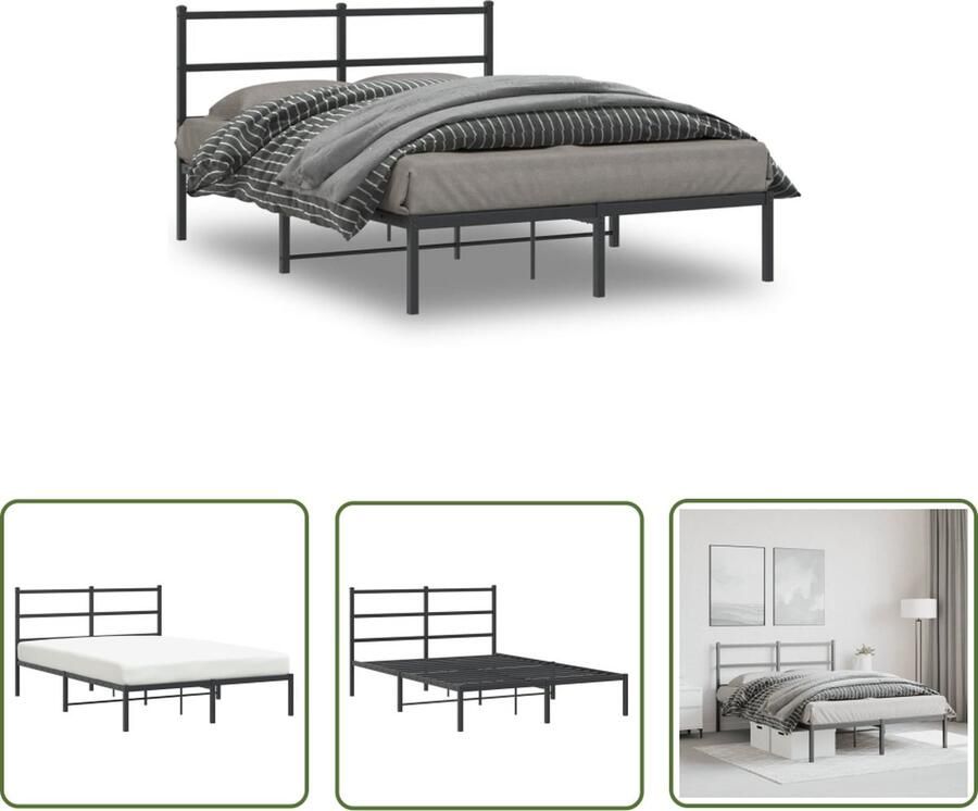 The Living Store Metalen Bedframe Klassiek Design Extra Opbergruimte 196 x 142 x 90 cm Metalen Bed Frame Klassiek Bed Hoofdbord Zwarte Bed Tweepersoons Bed