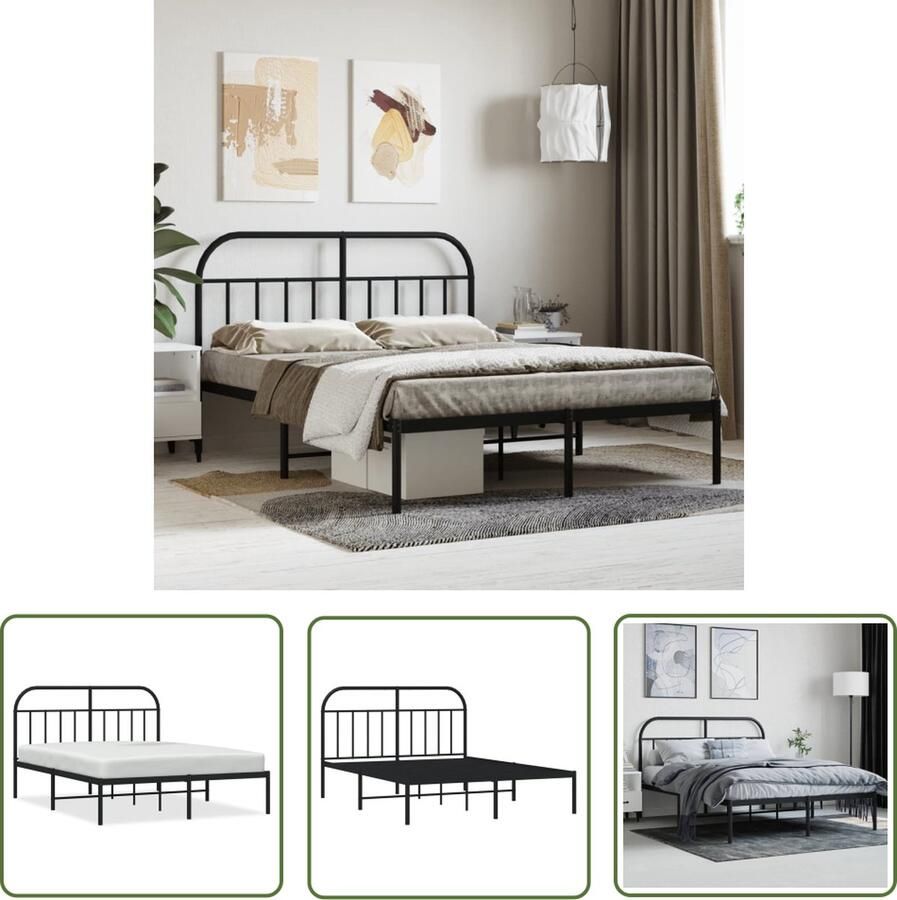 The Living Store Bedframe Klassiek Metaal 207 x 146 x 100 cm Zwart Metalen Bed Frame Klassiek Bed Staal Bedframe Boxspring Bed Tweepersoons Bed
