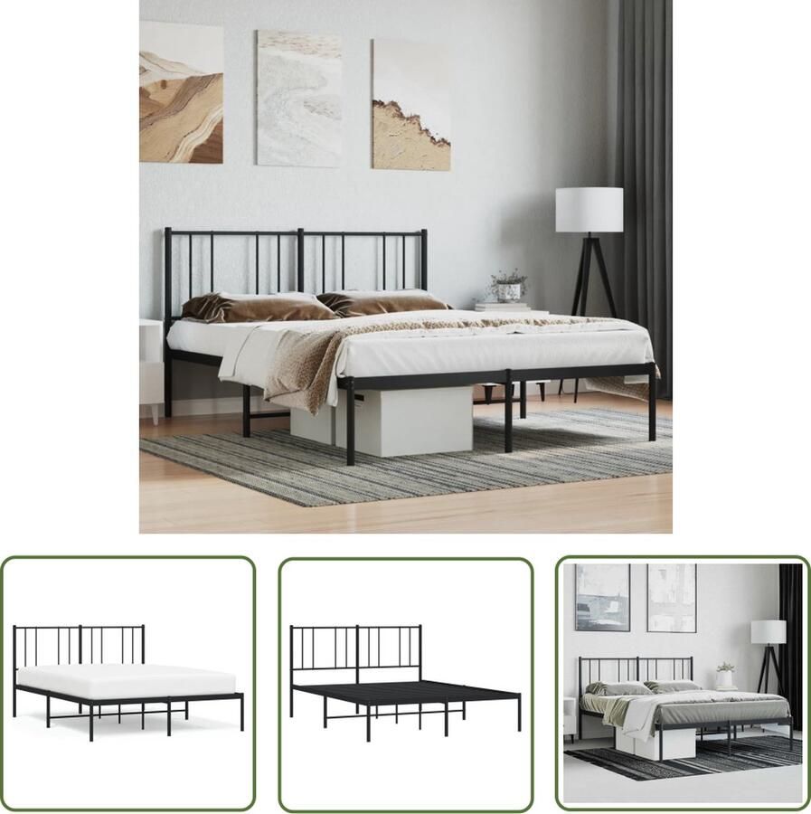 The Living Store Bedframe Klassiek Metalen Constructie 207x156x90 cm Zwart Metalen Bed Frame Klassiek Bed Zwart Bed Boxspring Bed Slaapcomfort