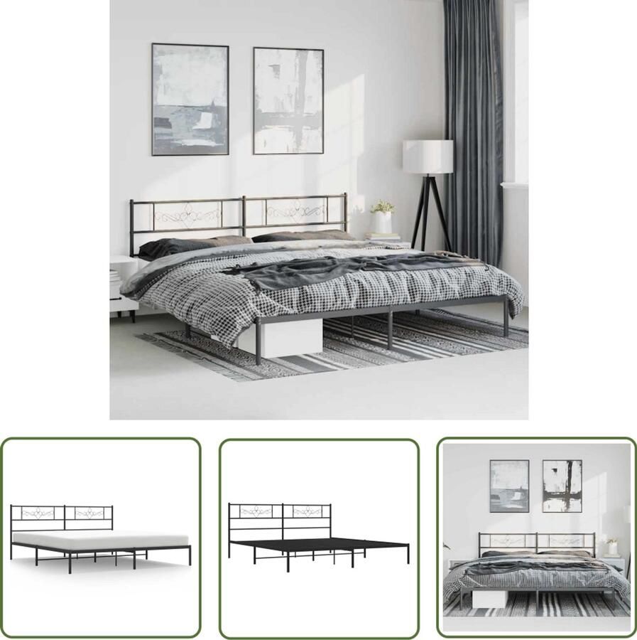 The Living Store Bedframe Klassiek Metalen Constructie Met Metalen Latten en Poten Extra Opbergruimte Comfortabele Ondersteuning Zwart 207 x 198 x 90 cm Geschikt voor 193 x 203 cm Matras Montage Vereist