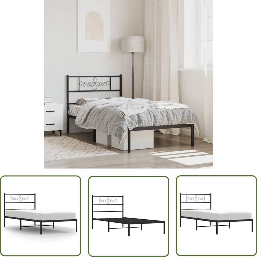 The Living Store Bedframe Klassiek Metalen constructie Met opbergruimte Zwart 207x85x90 cm Metalen Bed Frame Klassiek Bed Zwart Bed Met Opbergruimte Boxspring Bed