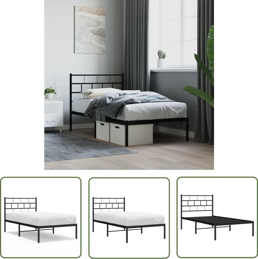 The Living Store Metalen Bedframe Klassiek Extra opbergruimte Zwart 196 x 95 x 90 cm Metalen Bed Frame Klassiek Bed Zwarte Bedpost Boxspring Bed Staal Bed
