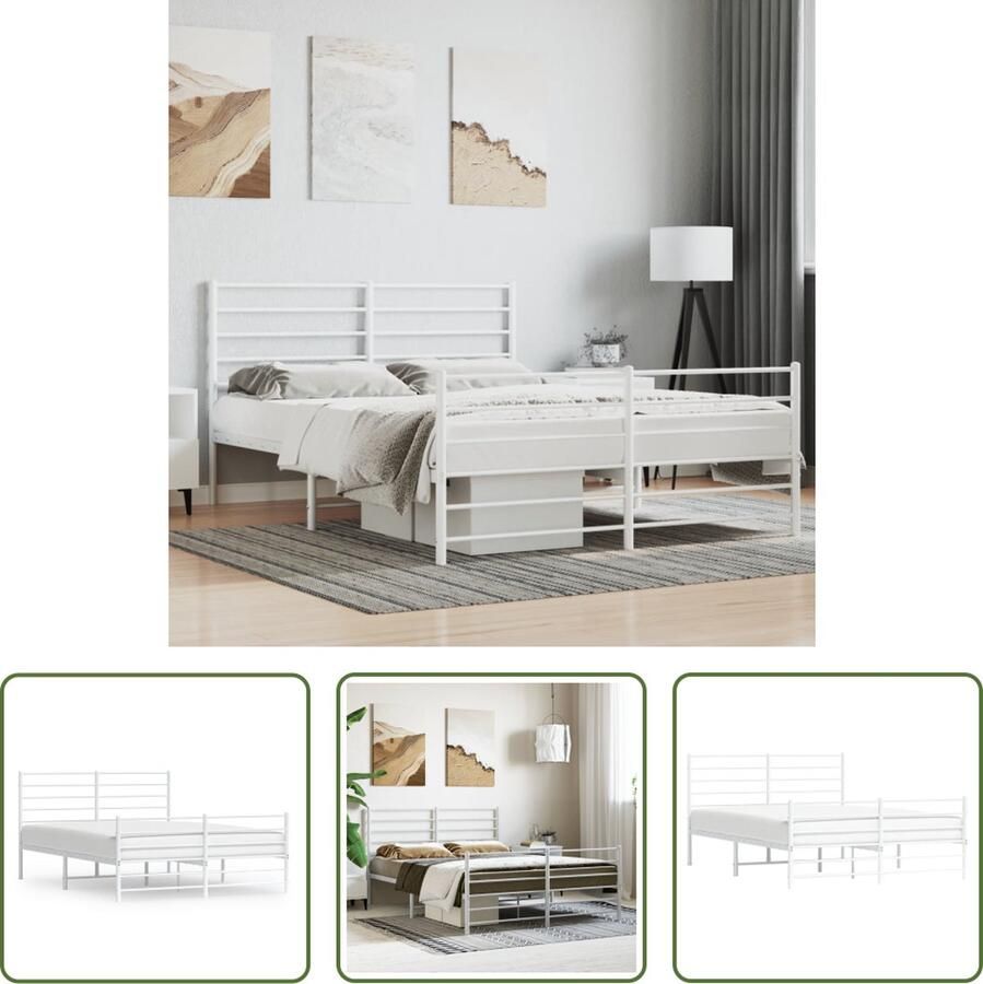 The Living Store Bedframe Klassiek Metalen constructie Metalen latten Extra opbergruimte Functioneel hoofd- en voeteneinde Wit 207 x 125 x 90 cm Metalen Bedframe Klassiek Bed Wit Bed Met Opbergruimte Boxspring Bed