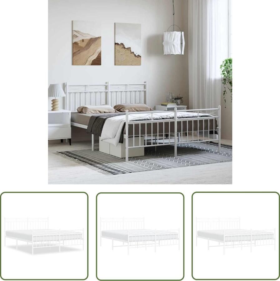 The Living Store Bedframe Klassiek Wit 207 x 156 x 91 cm Robuuste Metalen Constructie Metalen Bedframe Klassiek Bed Wit Bed Staal Bedframe Boxspring Bed