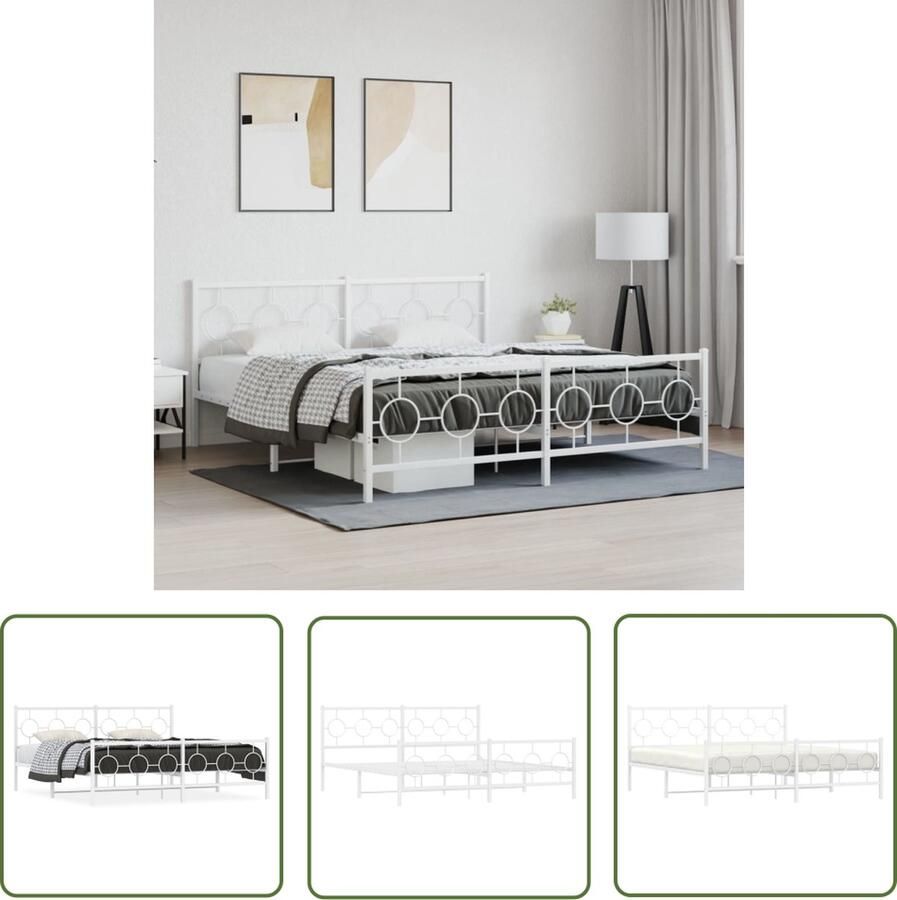 The Living Store Classic Metalen Logeerbed 219 x 187 x 91 cm Wit Stalen Bedframe met Extra Opbergruimte Metalen Bedframe Klassiek Bed Slaapcomfort Staal Bed Wit Bed