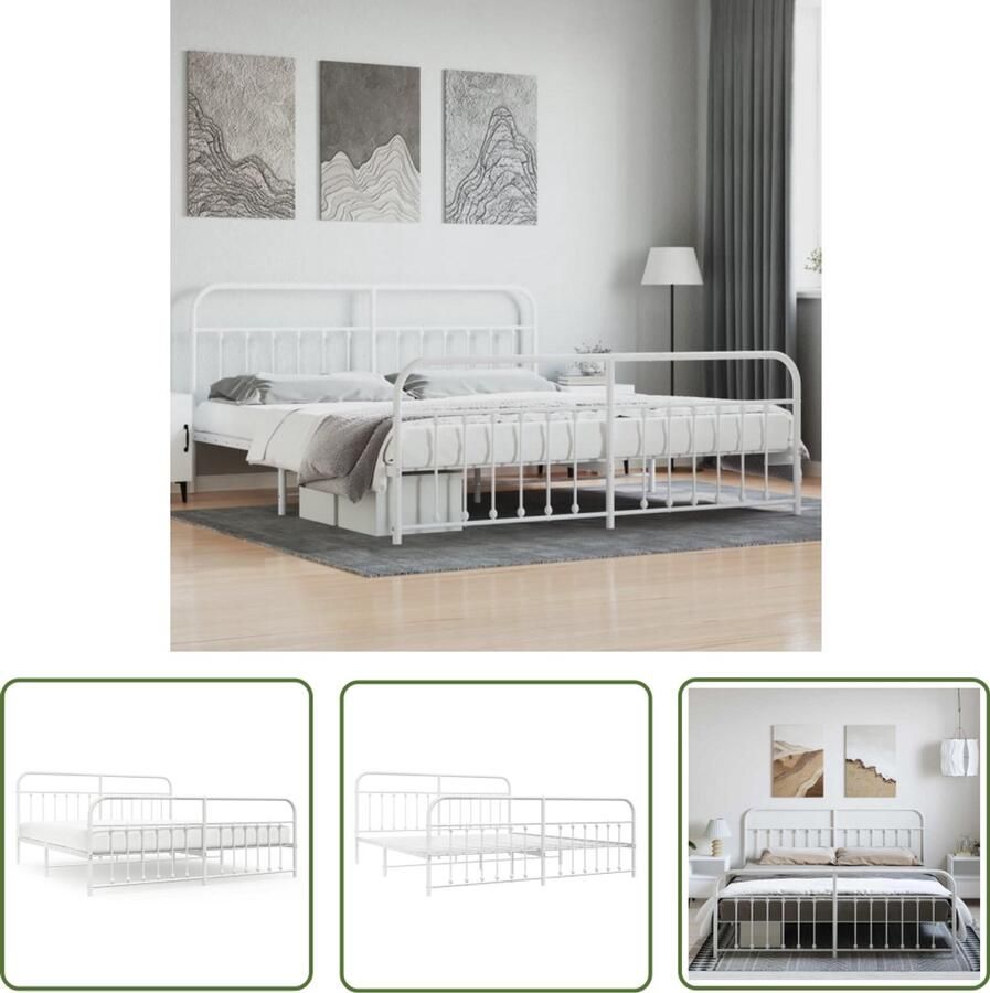 The Living Store Bedframe Classic Metalen constructie Metalen latten en poten Extra opbergruimte Functioneel hoofd- en voeteneinde Kleur- wit Afmetingen- 207 x 198 x 100 cm Geschikte matras- 193 x 203 cm Montage vereist
