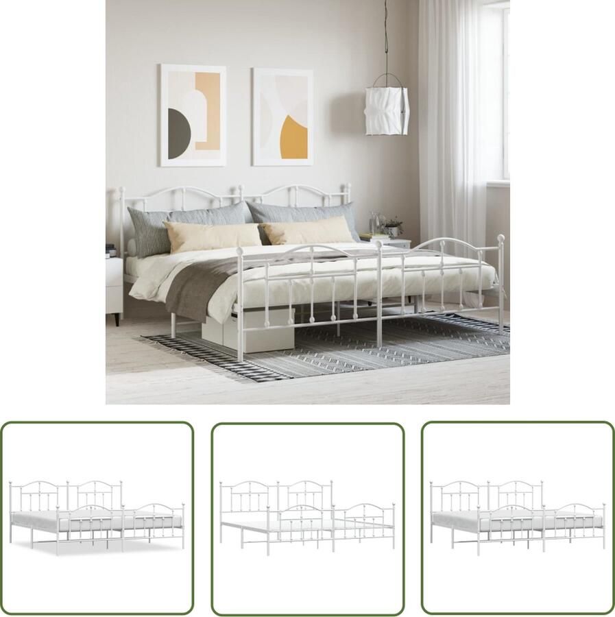 The Living Store Bedframe Classic Metalen constructie Metalen latten en poten Extra opbergruimte Functioneel hoofd- en voeteneinde Wit 207 x 206 x 97 cm 200 x 200 cm matras Montage vereist