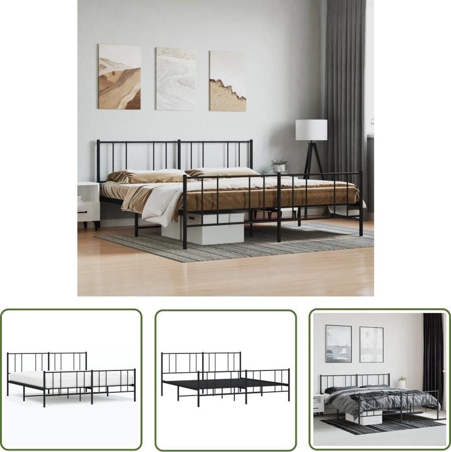 The Living Store Bedframe met hoofd- en voeteneinde metaal zwart 200x200 cm Metalen Bedframe Klassiek Bed Zwarte Bed Boxspring Bed Staal Bedframe