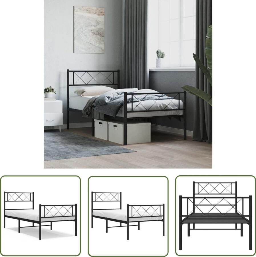 The Living Store Bedframe met hoofd- en voeteneinde metaal zwart 80x200 cm Metalen Bed Frame Klassiek Bed Zwarte Bedbank Staal Bedframe Tweepersoons Bed