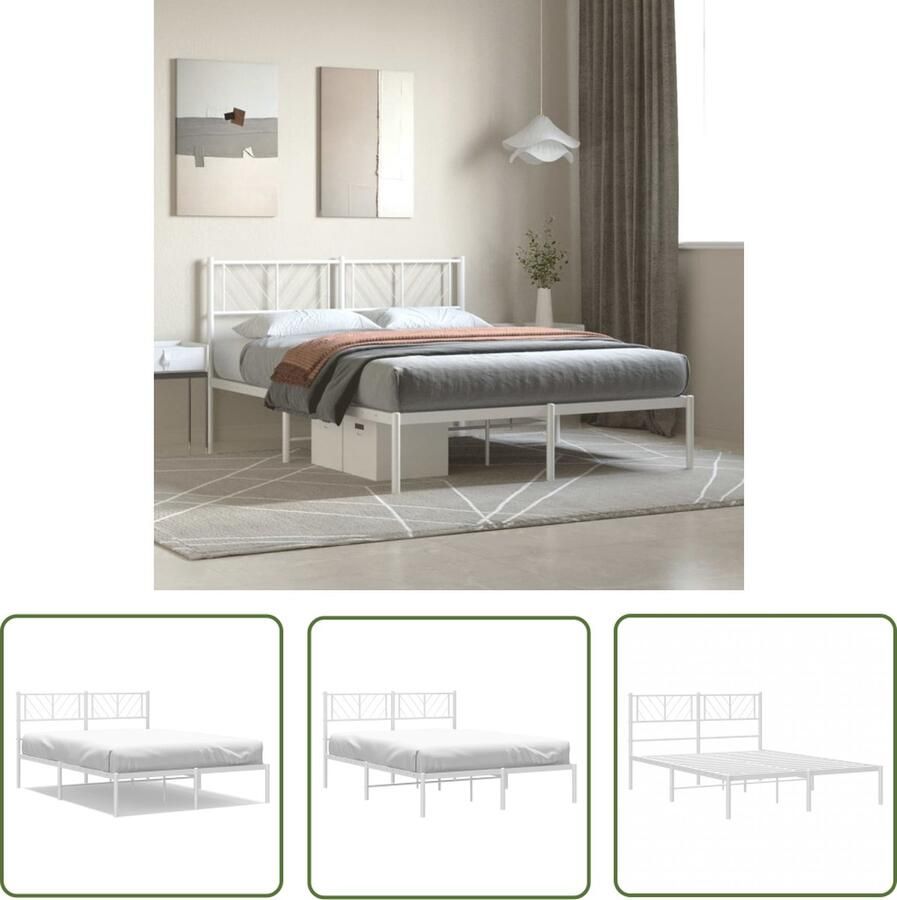 The Living Store Metalen Bedframe Klassieke Bed 196x146x90 cm Robuuste Constructie Metalen Bedframe Klassiek Bed Frame Wit Staal Bed Boxspring Bed
