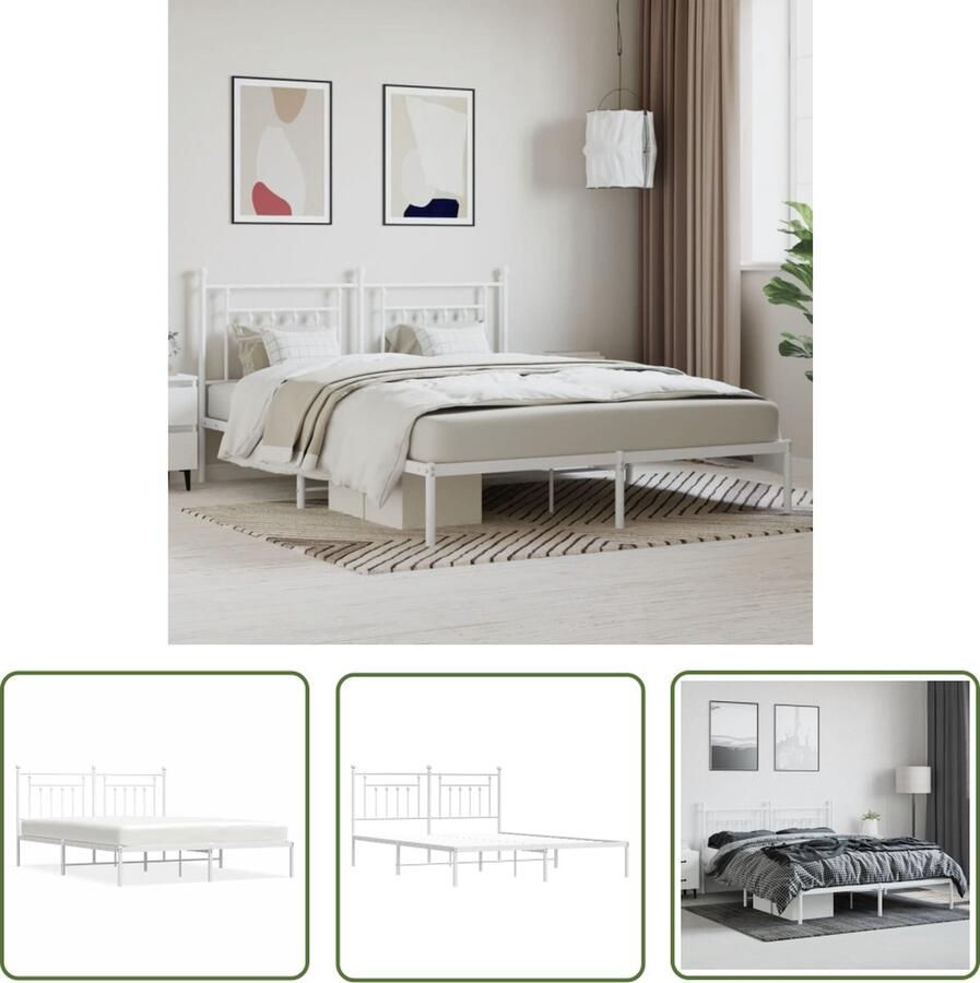 The Living Store Metalen Bedframe Klassiek Robuust 207x166x97 cm Wit Metalen Bedframe Klassiek Bed Met Hoofdbord Staal Bedframe Wit Bedframe