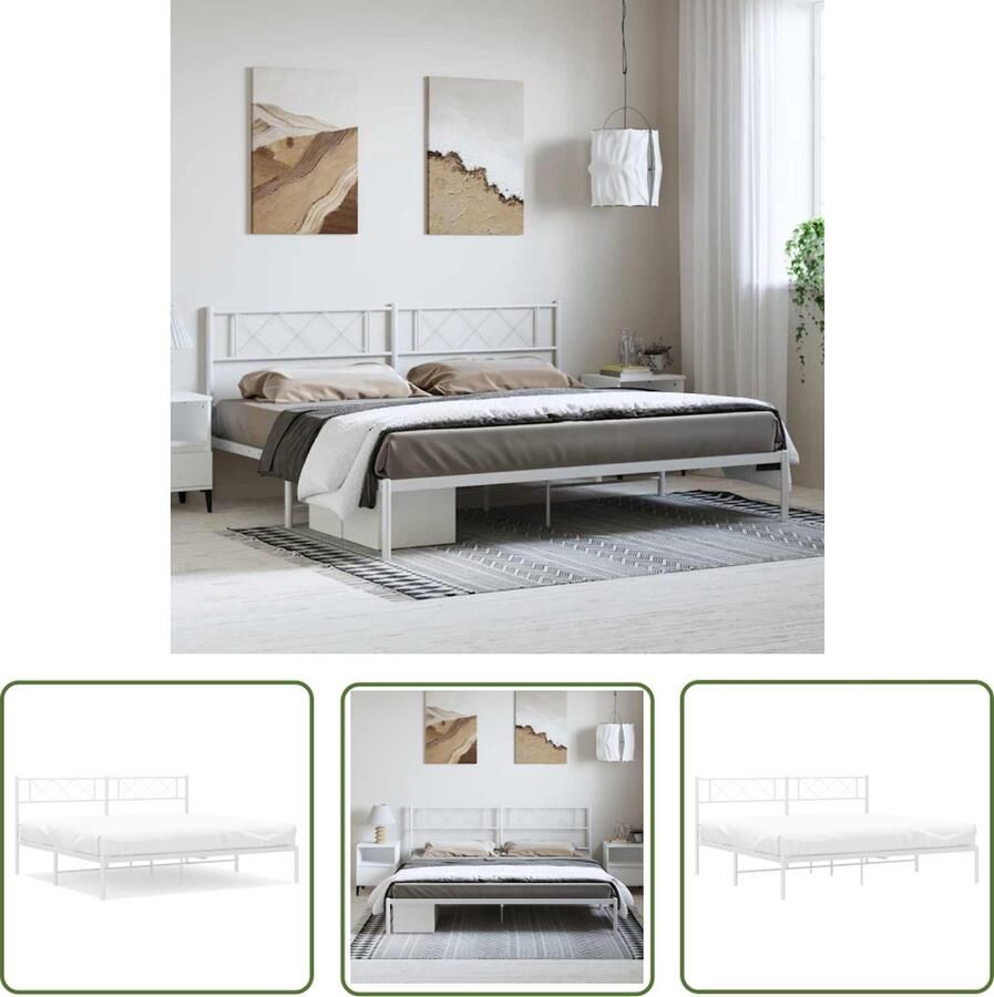 The Living Store Metalen Bedframe Klassieke Bedframes 219x187x90 cm Robuuste Constructie Metalen Bedframe Klassiek Bed Bedframe Wit Staal Bedframe King Size Bed