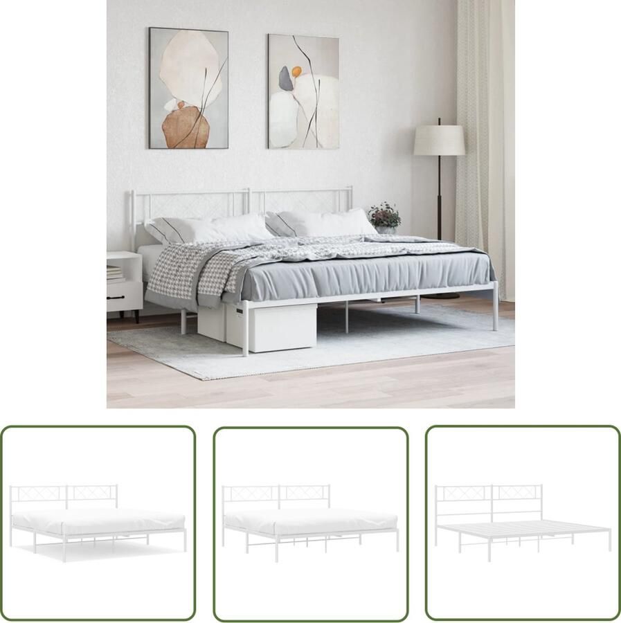The Living Store Metalen Bedframe Klassiek Design Robuust 207 x 198 x 90 cm Wit Metalen Bedframe Klassiek Bed Staal Bed Wit Bed Boxspring Bed - Foto 2