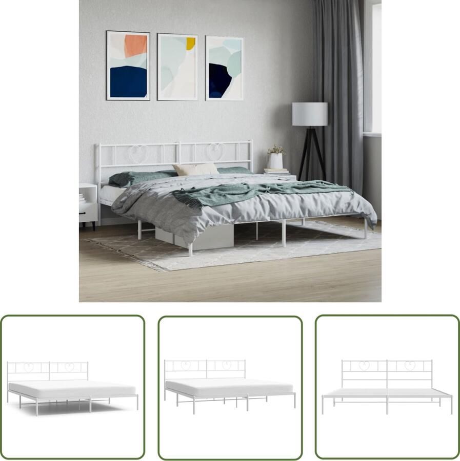 The Living Store Bedframe Classic Metalen constructie Metalen latten en poten Extra opbergruimte Comfortabele ondersteuning Kleur- wit Afmetingen- 207 x 198 x 90 cm Geschikte matras- 193 x 203 cm Montage vereist - Foto 2