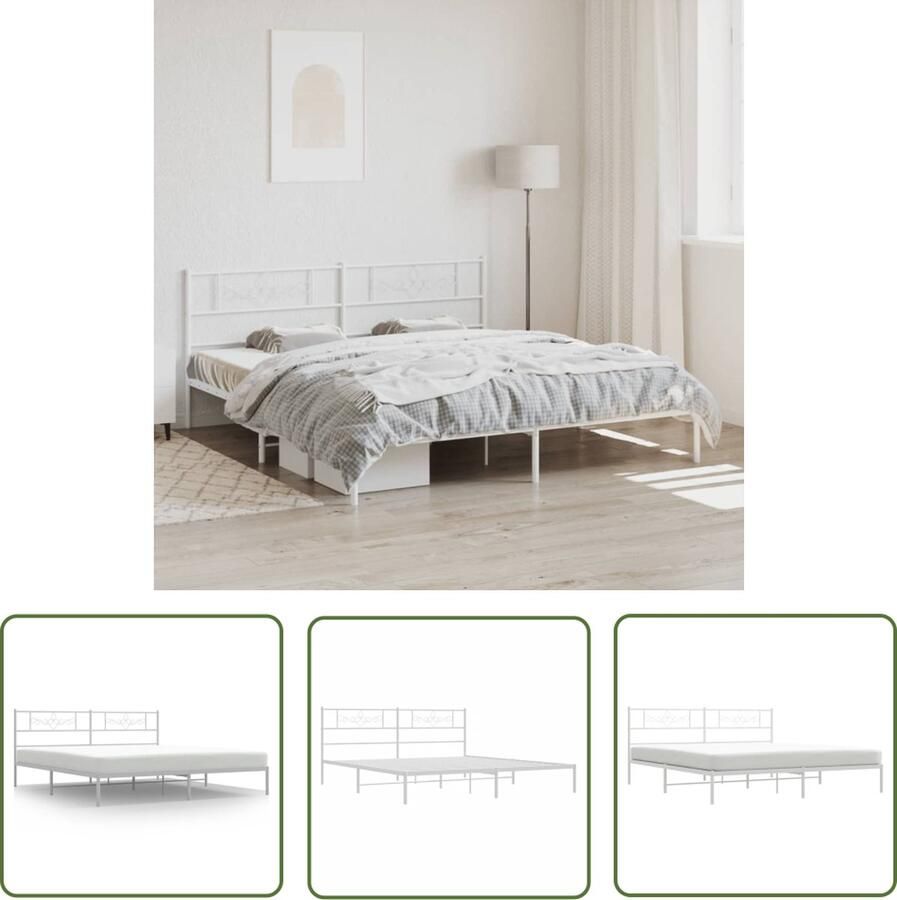 The Living Store Bedframe Classic s Metalen 207 x 206 x 90 cm Wit Metalen Bedframe Klassiek Bed Wit Bed Met Opbergruimte Boxspring Bed