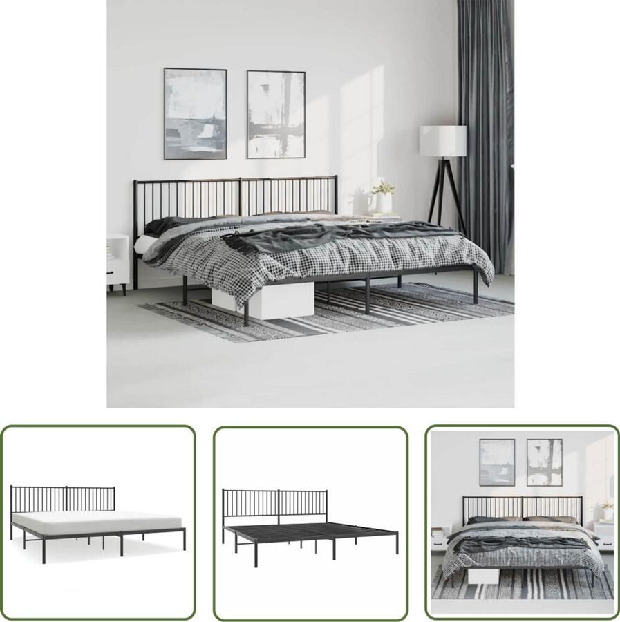 The Living Store Bedframe Klassiek Metalen constructie Metalen latten Extra opbergruimte Comfortabele ondersteuning Zwart 207 x 198 x 90.5 cm (L x B x H) Geschikte matras- 193 x 203 cm (B x L)
