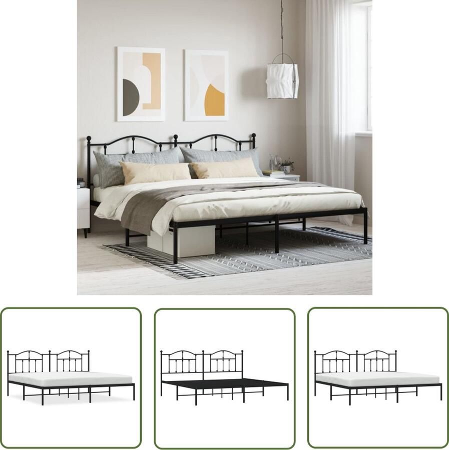 The Living Store Bedframe Klassiek Metalen Constructie Inclusief Opbergruimte Zwart 207x198x97cm geschikt voor matras 193x203cm Metalen Bedframe Klassiek Bed Boxspring Bed Slaapcomfort Bedstee