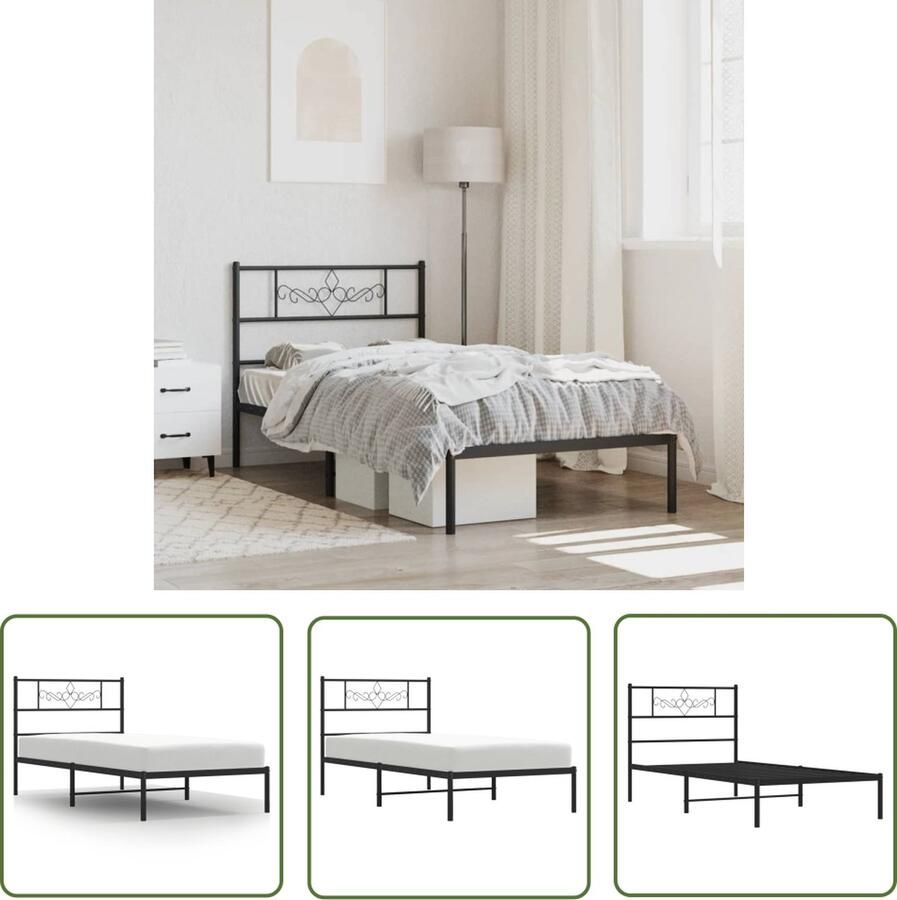The Living Store Bedframe Klassiek Metalen Constructie 196x80x90 cm Zwart Metalen Bedframe Klassiek Bed Zwart Bedframe Staal Bedframe Boxspring Bed