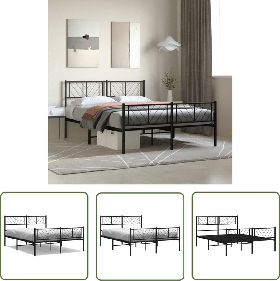 The Living Store Metalen Bedframe Klassieke Bedden 207x166x90cm Robuust en Elegant Metalen Bedframe Klassiek Bed Zwarte Bedbank Staal Bed Tweepersoons Bed