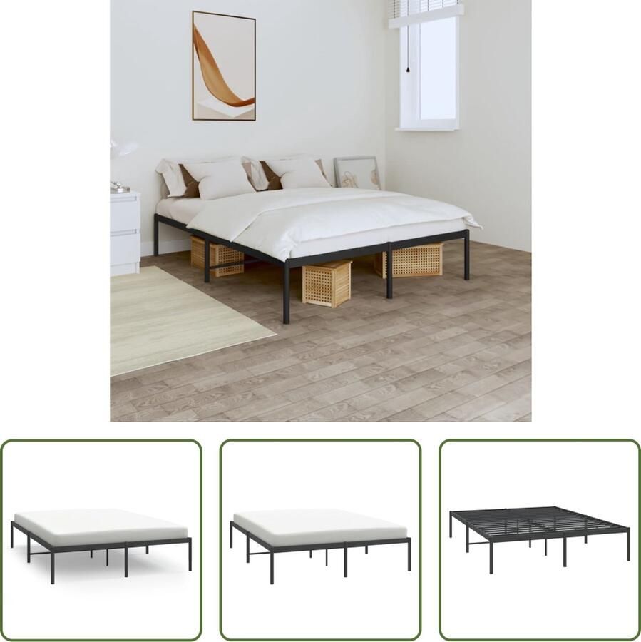 The Living Store Bedframe Classic Metaal 207 x 156 x 31 cm Zwart Metalen Bedframe Klassiek Bed Zwart Bedframe Staal Bedframe Boxspring Bed