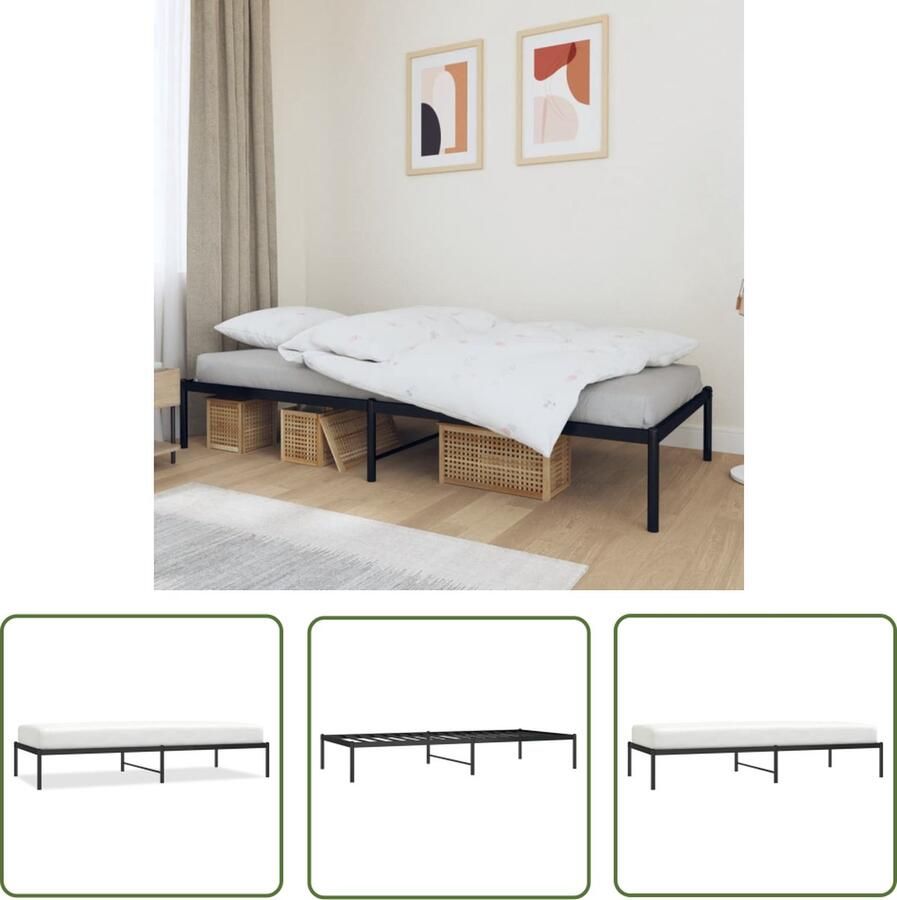 The Living Store Bedframe Klassiek Metalen constructie Metalen latten en poten Extra opbergruimte Zwart 207 x 95 x 31 cm Geschikte matras- 90 x 200 cm