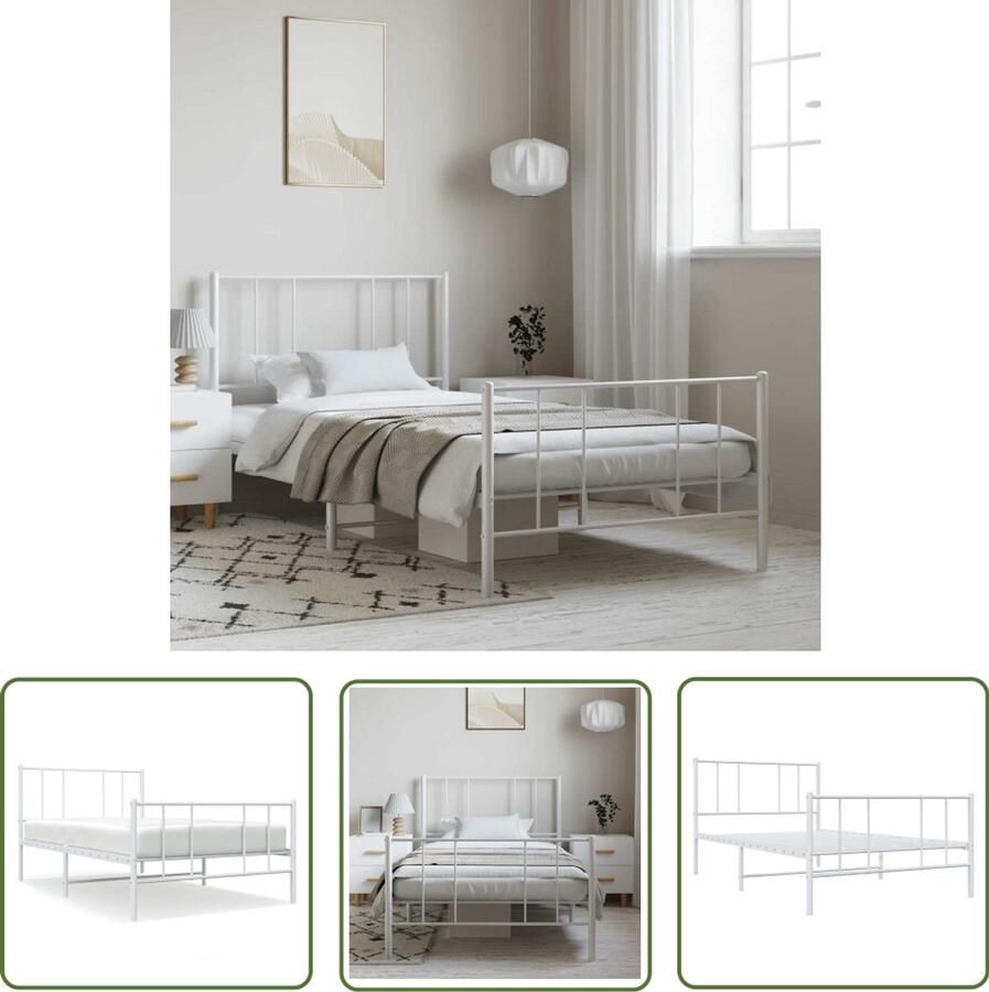 The Living Store Classic Metalen Bedframe Wit 207 x 105 x 90 cm Robuuste constructie Robuust Bed Frame Klassiek Bed Metalen Bedframe Witte Bed Tweepersoons Bed - Foto 2