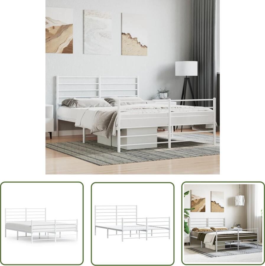 The Living Store Bedframe Classic Metaal 196 x 125 x 90 cm Wit Montage vereist Robuust Bed Frame Klassiek Bed Metalen Bedframe Witte Bed Slaapcomfort