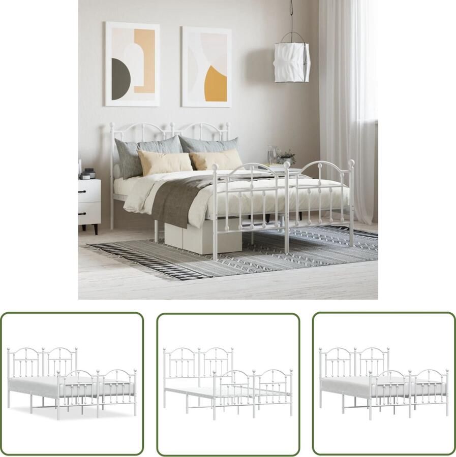 The Living Store Bedframe Klassiek Metaal 207 x 125 x 97 cm Robuust Functioneel Robuust Bed Frame Klassiek Bed Metalen Bedframe Staal Bedframe Witte Bed