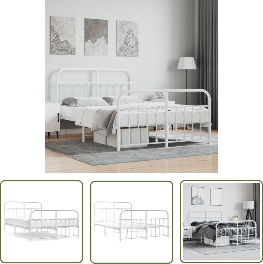 The Living Store Bedframe met hoofd- en voeteneinde metaal wit 140x200 cm Robuust Bed Frame Klassiek Bed Elegante Bed Metalen Bed Frame Staal Bed Frame