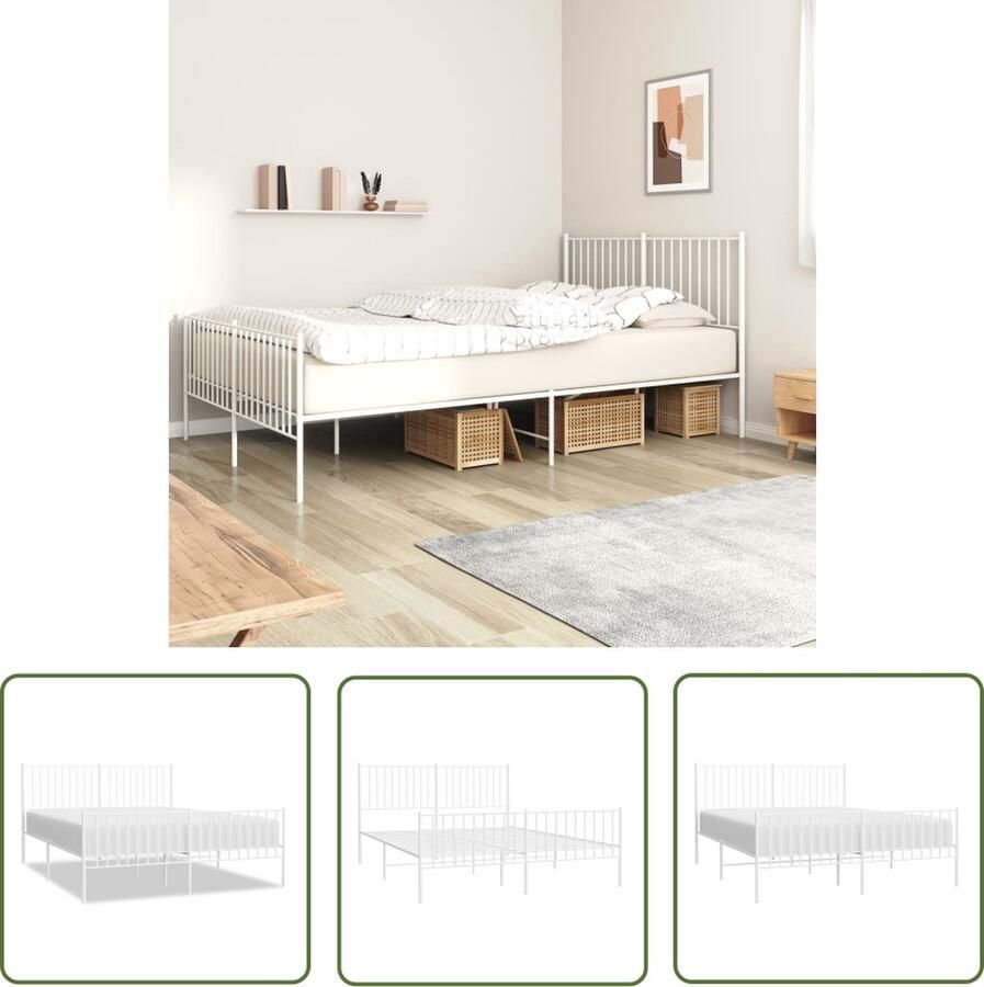 The Living Store Bedframe Klassiek Robuust Metaal Wit 207 x 166 x 90.5 cm Geen matras inclusief Robuust Bed Frame Klassiek Bed Metalen Bedframe Wit Bed Boxspring Bed