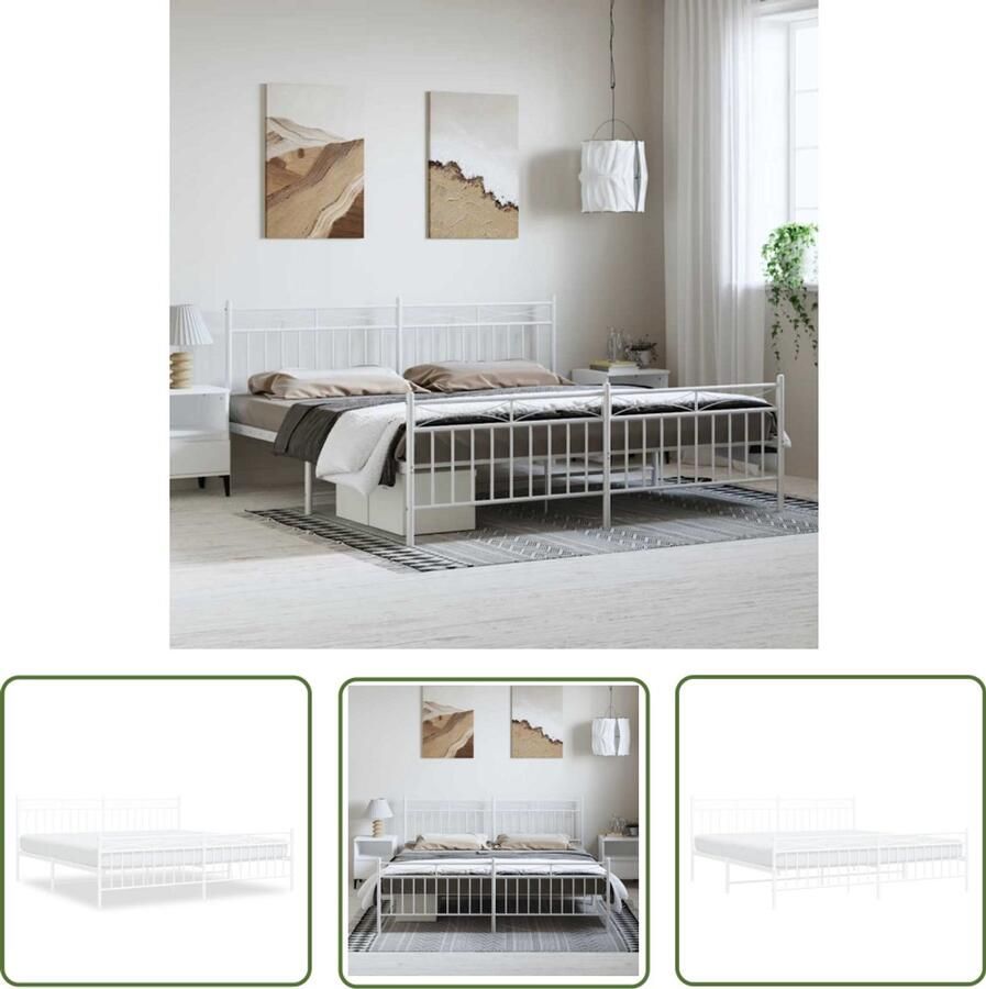 The Living Store Bedframe met hoofd- en voeteneinde metaal wit 193x203 cm Robuust Bed Frame Klassiek Bed Metalen Bedframe Tweepersoons Bed Witte Bed